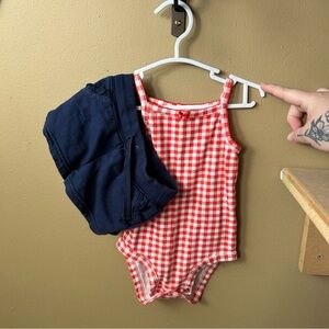 Carter's Red and White Checkered Bodysuit with Navy Shorts